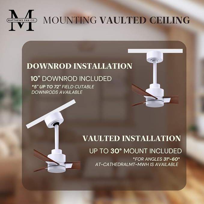 AK-MWH-WN-56 Alessandra Wet Rated 56" Ceiling Fan without Light, Remote Included, Silent DC Motor, Matte White with Walnut