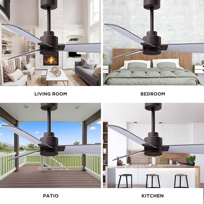 AK-TB-BN-56 Alessandra Wet Rated 56" Ceiling Fan without Light, Remote Included, Silent DC Motor, Textured Bronze with