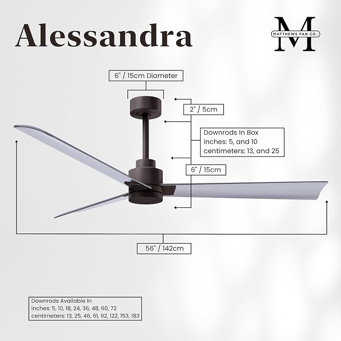 AK-TB-BN-56 Alessandra Wet Rated 56" Ceiling Fan without Light, Remote Included, Silent DC Motor, Textured Bronze with