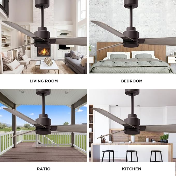 AK-TB-GA-72 Alessandra Indoor/Outdoor Wet Rated Downrod Mount 72" Ceiling Fan with Remote, 3 Gray Ash ABS Blades, Textured