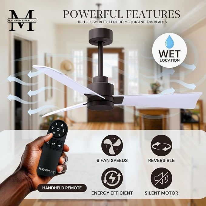 AK-TB-MWH-72 Alessandra Wet Rated 72" Ceiling Fan without Light, Remote Included, Silent DC Motor, Textured Bronze with Matte