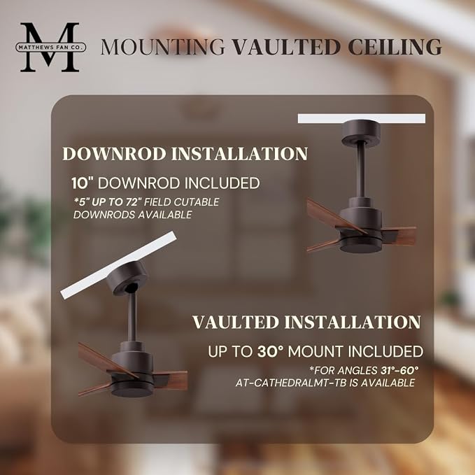 AK-TB-WN-42 Alessandra Indoor/Outdoor Wet Rated Downrod Mount 42" Ceiling Fan with Remote, 3 Walnut Tone ABS Blades, Textured