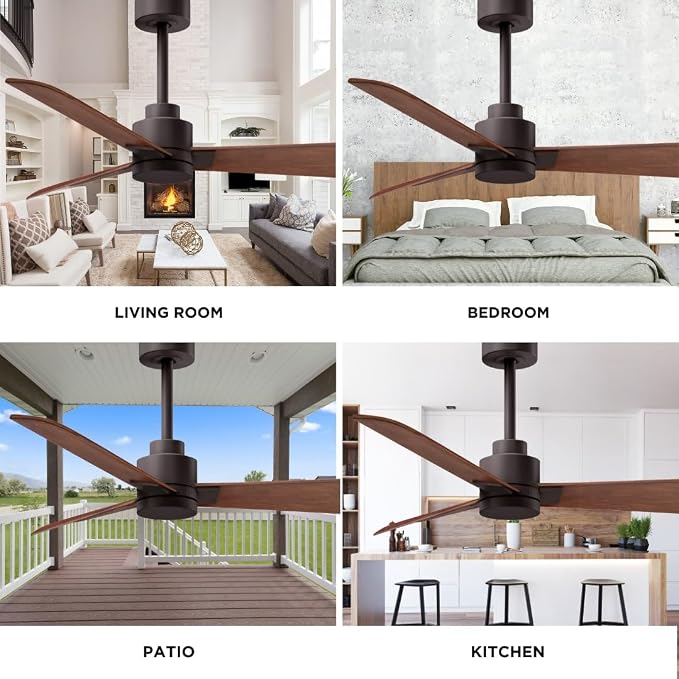 AK-TB-WN-42 Alessandra Indoor/Outdoor Wet Rated Downrod Mount 42" Ceiling Fan with Remote, 3 Walnut Tone ABS Blades, Textured