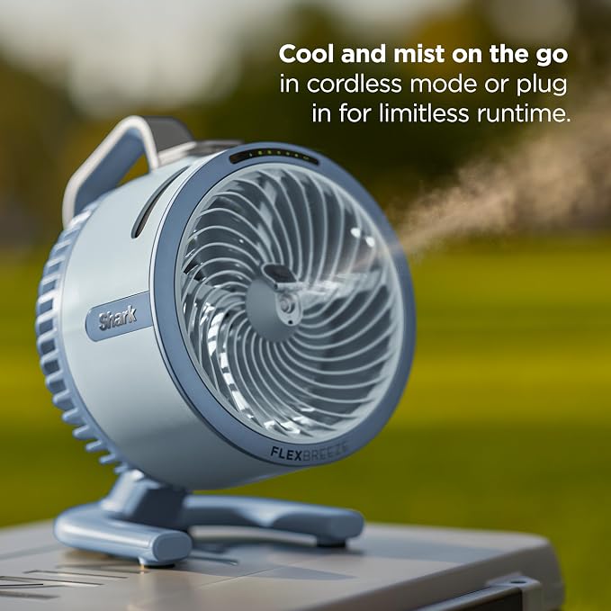 All-New FlexBreeze HydroGo Pro Fan - Powerful, portable fan, indoor & outdoor, dry-touch evaporative mist. Corded & cordless