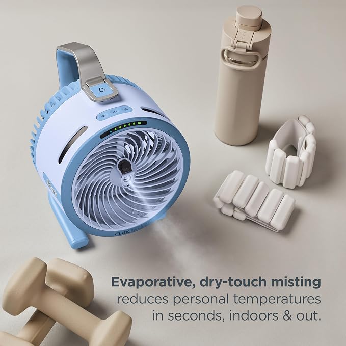 All-New FlexBreeze HydroGo Pro Fan - Powerful, portable fan, indoor & outdoor, dry-touch evaporative mist. Corded & cordless