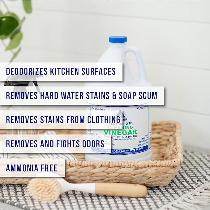 All-Purpose White Vinegar Cleaning Solution, 1 Gallon, Multi-Surface Cleaner for Hard Water Stains, Bathroom and, alternate