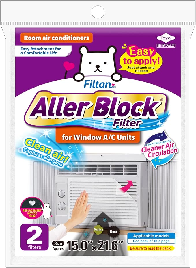 Aller Block Window A/C Filters – Anti-Allergenic, Captures Dust & Pollen, Peel & Stick, Easy Apply,, Made in