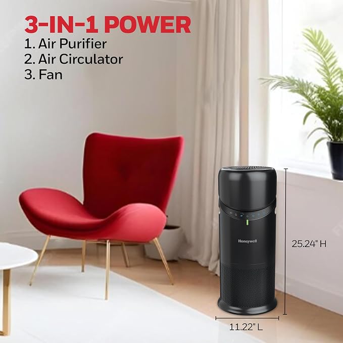 Allergen PlusTM 3-in-1 HEPA Air Purifier, Fan & Air Circulator, 1928 Ft2 Rooms in 1 hour, Air Quality Sensor, Sleep Mode