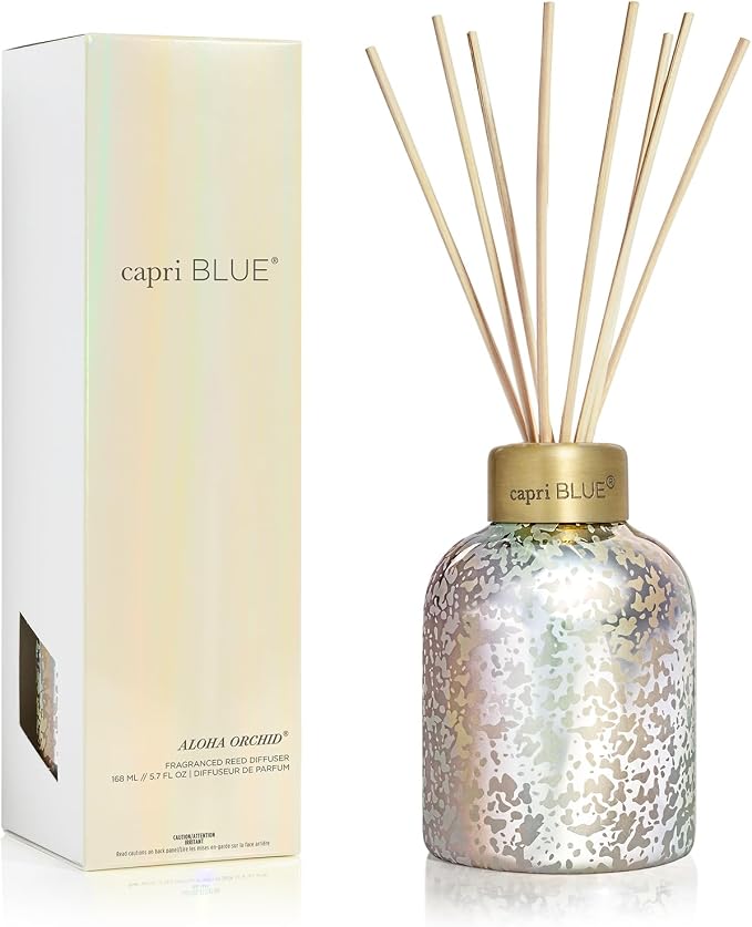 Aloha Orchid Reed Diffuser Set - Includes Scented Diffuser Oil, Diffuser Sticks, and Mercury Iridescent Glass Bottle, product