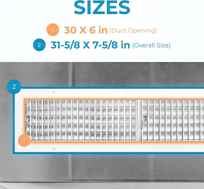 Aluminum 30 x 6 Inch Air Vent Covers Wall AC Grille – Premium Register Vent Cover – Durable Rustproof Aluminum, alternate