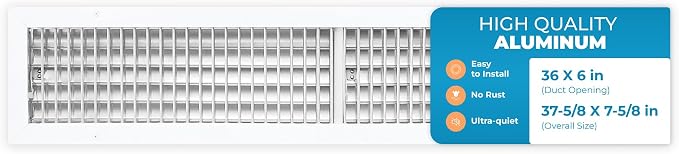 Aluminum 36 x 6 Inch (Duct Opening) Air Vent Covers for Wall AC Grille, Premium Register Vent Cover, Durable