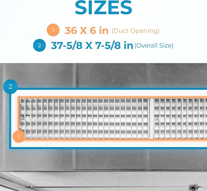 Aluminum 36 x 6 Inch (Duct Opening) Air Vent Covers for Wall AC Grille, Premium Register Vent Cover, Durable, alternate view