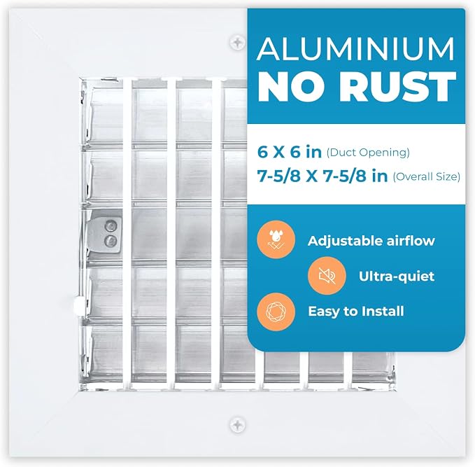 Aluminum 6 x 6 Inch (Duct Opening) Air Vent Covers Wall AC Grille – Premium Register Vent Cover – Durable