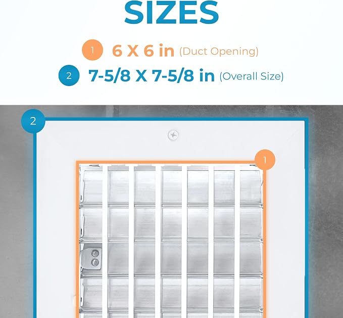 Aluminum 6 x 6 Inch (Duct Opening) Air Vent Covers Wall AC Grille – Premium Register Vent Cover – Durable, alternate view 3