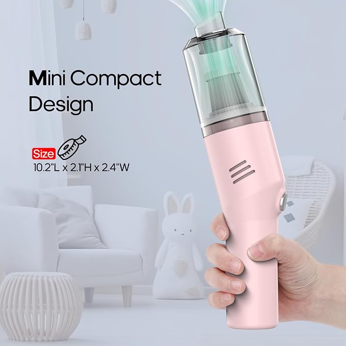 Portable Mini Car Vacuum Cleaner Pink, High Power Cordless(400g) Handheld Rechargeable