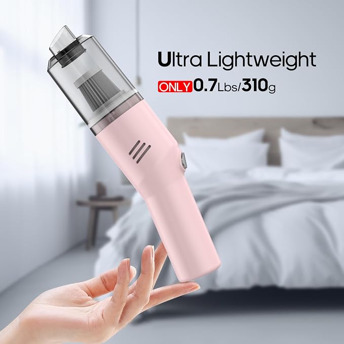Portable Mini Car Vacuum Cleaner Pink, High Power Cordless(400g) Handheld Rechargeable