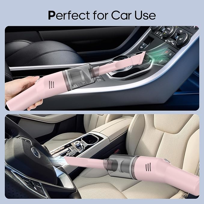 Portable Mini Car Vacuum Cleaner Pink, High Power Cordless(400g) Handheld Rechargeable