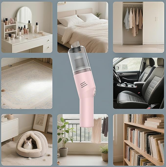 Portable Mini Car Vacuum Cleaner Pink, High Power Cordless(400g) Handheld Rechargeable