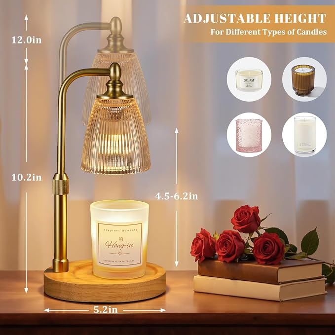 Amber Candle Warmer Lamp with Timer Dimmable,Birthday Gifts for Women Sister,House Warming Gifts New Home,Adjustable Height