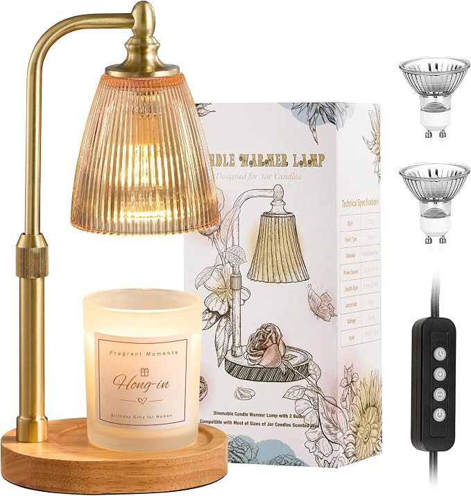 Amber Candle Warmer Lamp with Timer Dimmable,Birthday Gifts for Women Sister,House Warming Gifts New Home,Adjustable Height