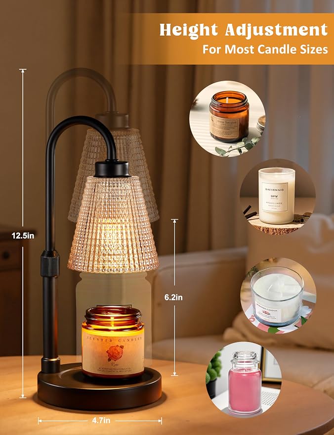 Amber Candle Warmer Lamp with Timer, Dimmable Candle Warmer for Jar Candles, Height Adjustable Wax Melts Warmer, alternate