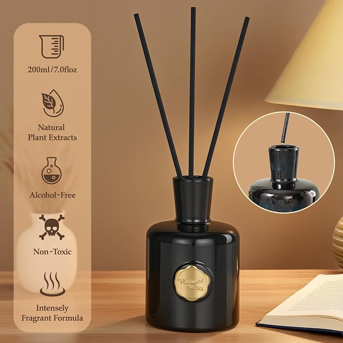 Amber Reed Diffuser for Home, Air Freshener, Woody Scent Diffuser with 5 Reeds for Bedroom Living Room Bathroom Décor