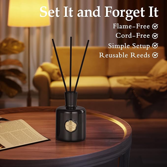 Amber Reed Diffuser for Home, Air Freshener, Woody Scent Diffuser with 5 Reeds for Bedroom Living Room Bathroom Décor