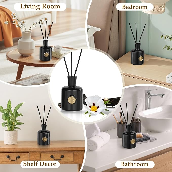 Amber Reed Diffuser for Home, Air Freshener, Woody Scent Diffuser with 5 Reeds for Bedroom Living Room Bathroom Décor
