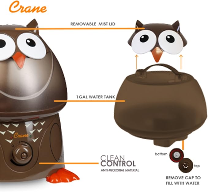 Animal Humidifier for Bedroom, Ultrasonic Cool Mist for Baby Nursery, Adjustable Settings, Auto Shut-Off, Owl, alternate