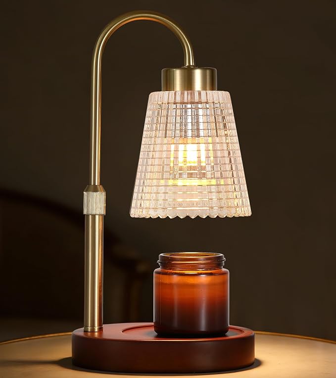 Antique Brass Candle Warmer Lamp WithTimer and Dimmer,Fragrance Electric Wax Melt Warmer with 2 Bulbs,Scented Jar