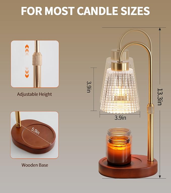 Antique Brass Candle Warmer Lamp WithTimer and Dimmer,Fragrance Electric Wax Melt Warmer with 2 Bulbs,Scented Jar