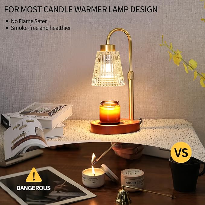 Antique Brass Candle Warmer Lamp WithTimer and Dimmer,Fragrance Electric Wax Melt Warmer with 2 Bulbs,Scented Jar