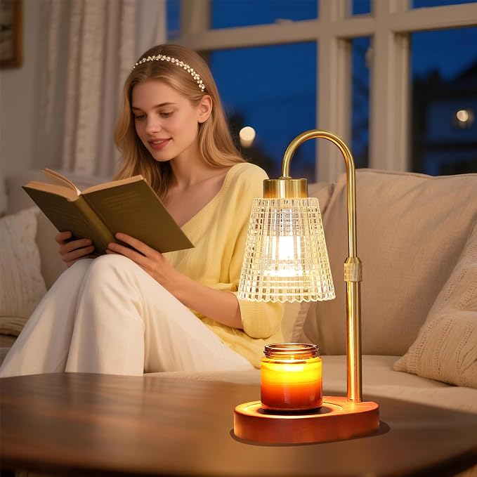 Antique Brass Candle Warmer Lamp WithTimer and Dimmer,Fragrance Electric Wax Melt Warmer with 2 Bulbs,Scented Jar