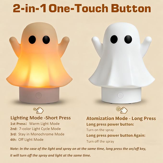 Aozale Cute Ghost Essential Oil Diffuser, 120ML Ultrasonic Cool Mist Mini Humidifier with 7-Color LED, Auto Shut-Off