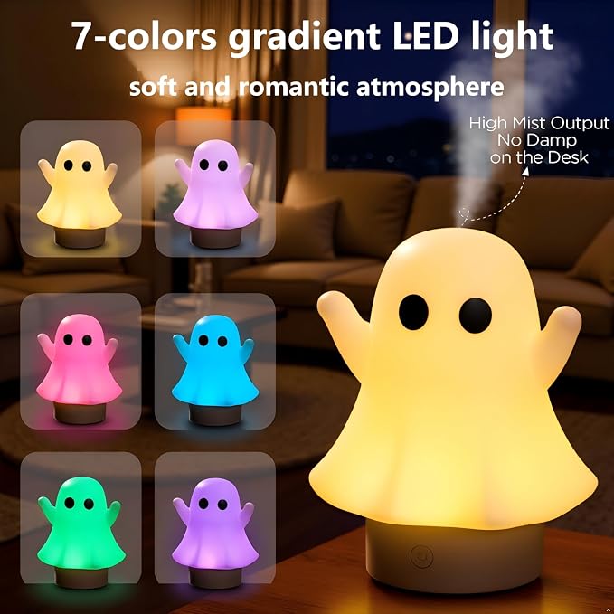 Aozale Cute Ghost Essential Oil Diffuser, 120ML Ultrasonic Cool Mist Mini Humidifier with 7-Color LED, Auto Shut-Off