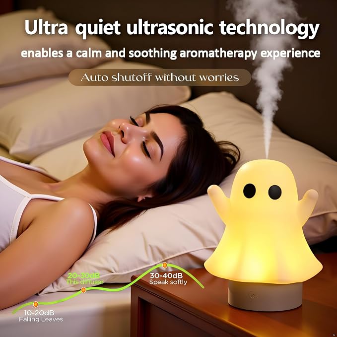 Aozale Cute Ghost Essential Oil Diffuser, 120ML Ultrasonic Cool Mist Mini Humidifier with 7-Color LED, Auto Shut-Off