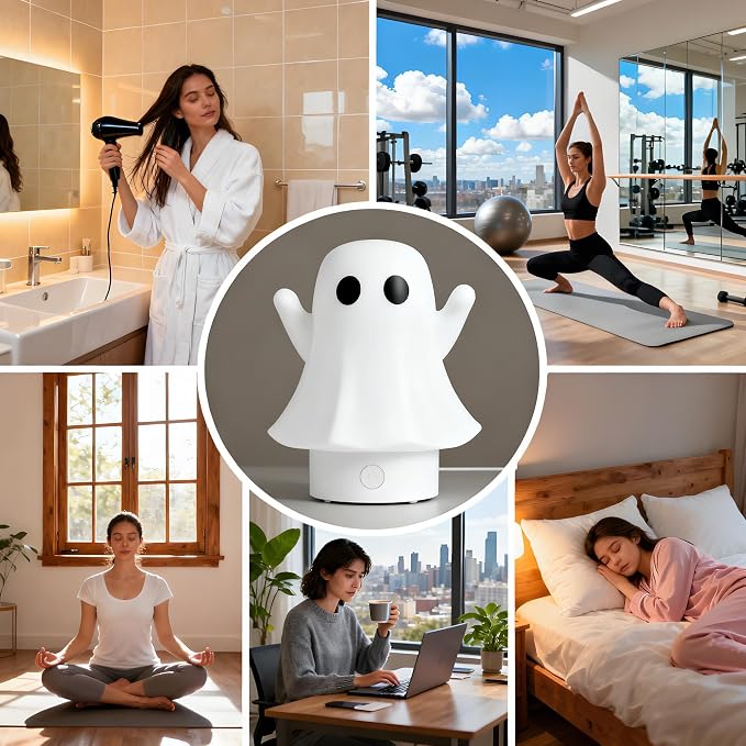 Aozale Cute Ghost Essential Oil Diffuser, 120ML Ultrasonic Cool Mist Mini Humidifier with 7-Color LED, Auto Shut-Off