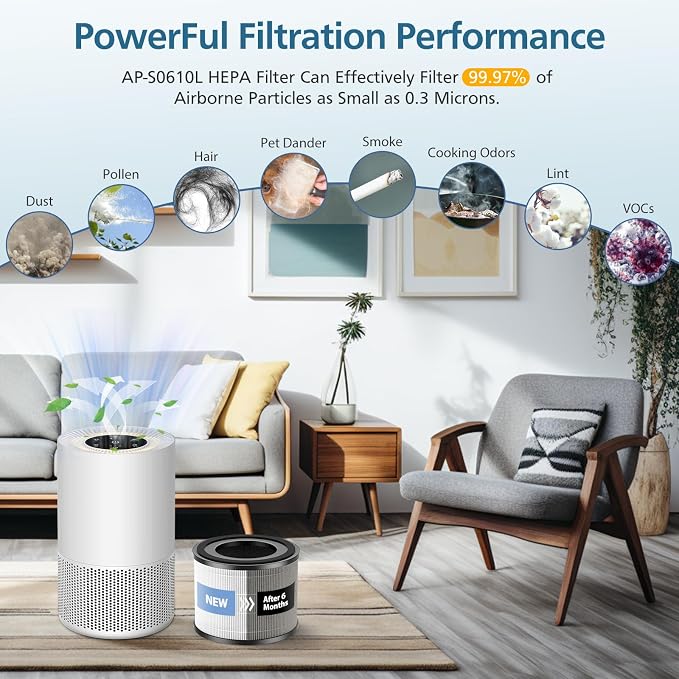 AP-S0610L Replacement Filter Compatible with AP-S0610L Air Puri-fier, Efficient Air Filter, 3-Stage Filtration System