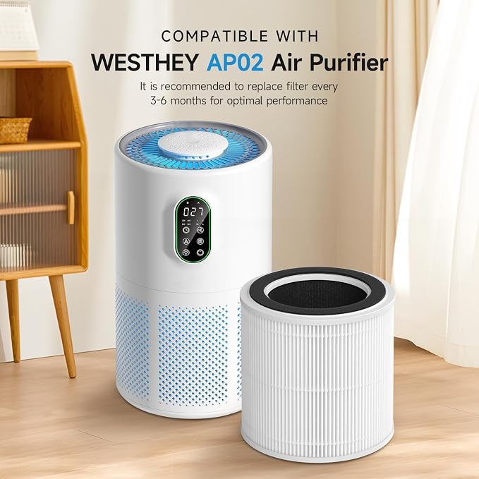 AP02 Replacement Filter Compatible with AP02 Air Purifier, 3-in-1 H13 True HEPA Filter with Activated Carbon, 2 Pack
