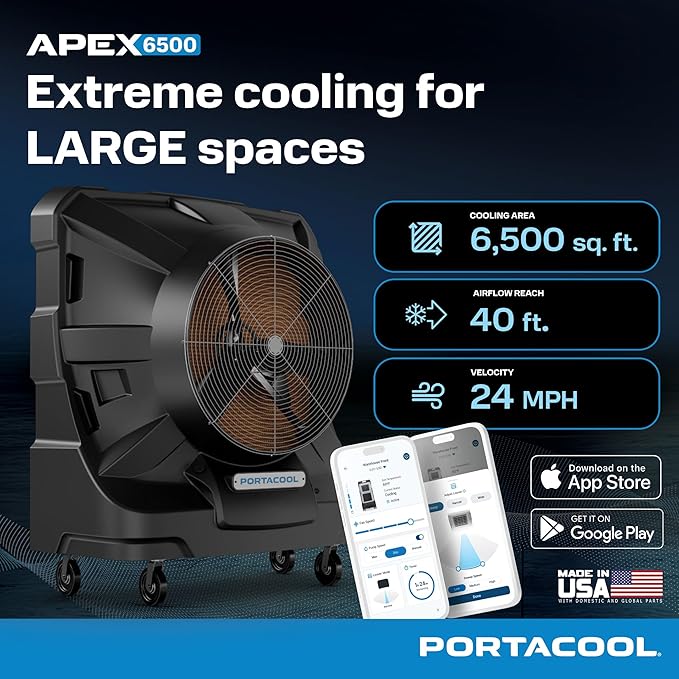 Apex 6500 (PACA65001A1) – Wi-Fi Enabled High Velocity Portable Evaporative Cooler for 6500 sq. ft. with up to 40-foot Reach