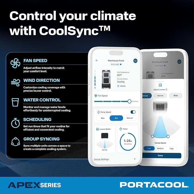 Apex 6500 (PACA65001A1) – Wi-Fi Enabled High Velocity Portable Evaporative Cooler for 6500 sq. ft. with up to 40-foot Reach
