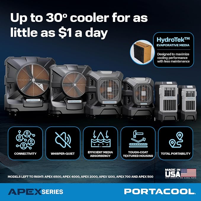 Apex 6500 (PACA65001A1) – Wi-Fi Enabled High Velocity Portable Evaporative Cooler for 6500 sq. ft. with up to 40-foot Reach