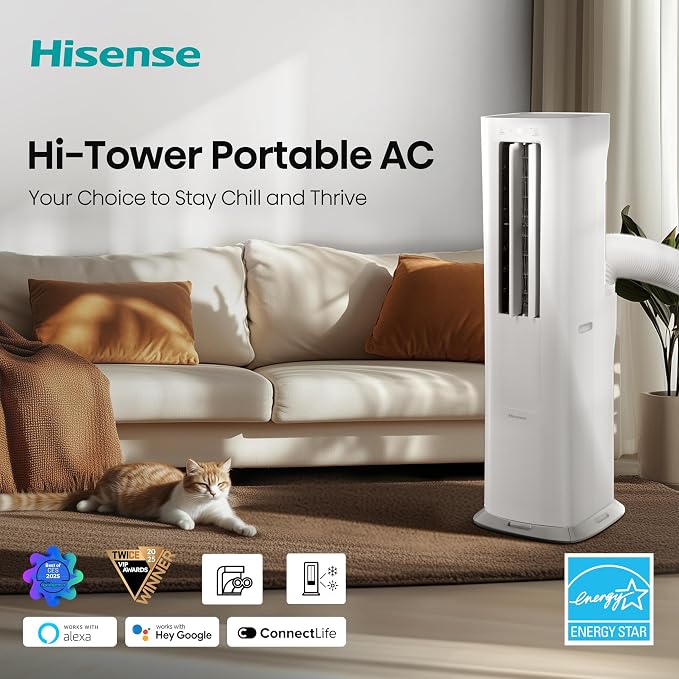 API0825UW1D Smart Inverter Twin Hose 8,000 BTU (DOE) 350 SF Heat/Cool Tower Portable Air Conditioner, White, alternate