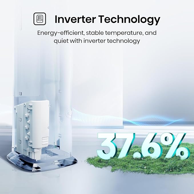 API0825UW1D Smart Inverter Twin Hose 8,000 BTU (DOE) 350 SF Heat/Cool Tower Portable Air Conditioner, White, Compatible with