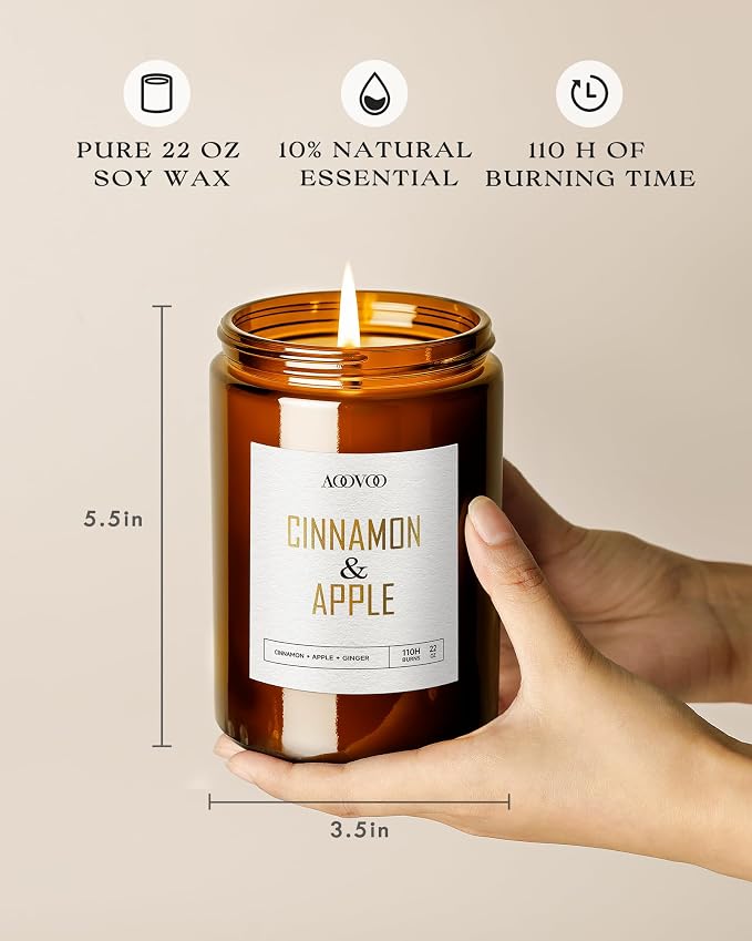 Apple Cinnamon Candles - 22 oz Scented Candles, Aromatherapy Candle, Soy Candle for Home Scented, alternate product view 3