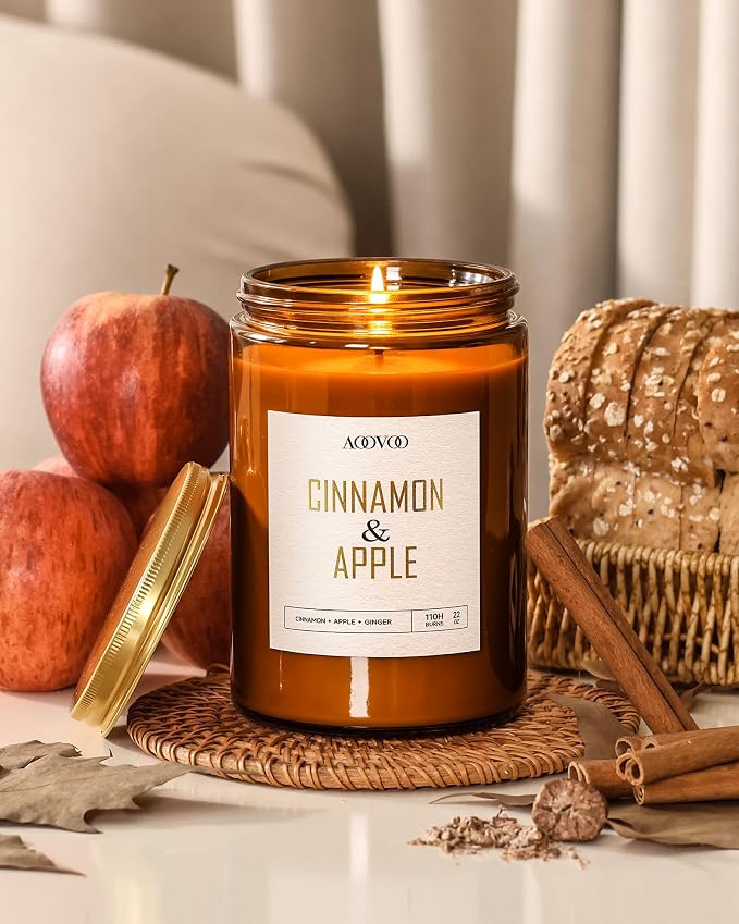 Apple Cinnamon Candles - 22 oz Scented Candles, Aromatherapy Candle, Soy Candle for Home Scented, alternate product view 6