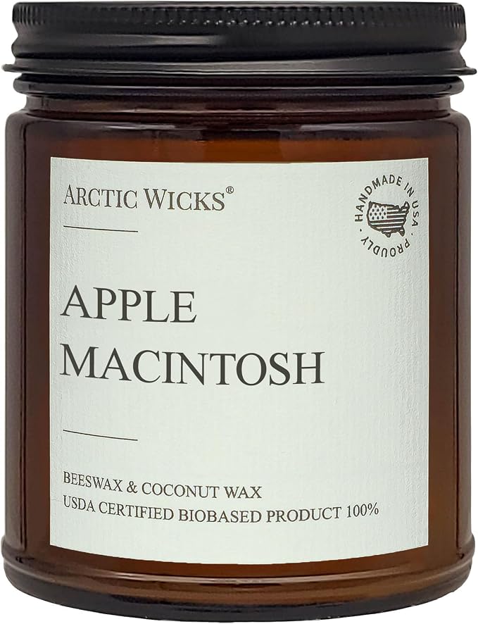 Apple Macintosh Scented Candle | 9oz Amber Jar | made from natural materials Coconut & Beeswax Candles |, product image