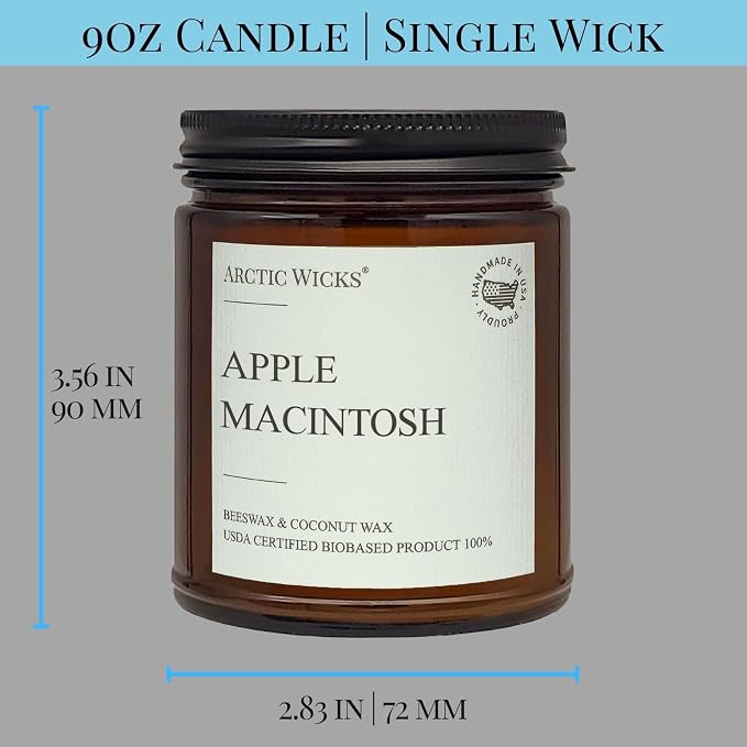 Apple Macintosh Scented Candle | 9oz Amber Jar | made from natural materials Coconut & Beeswax Candles |, alternate product