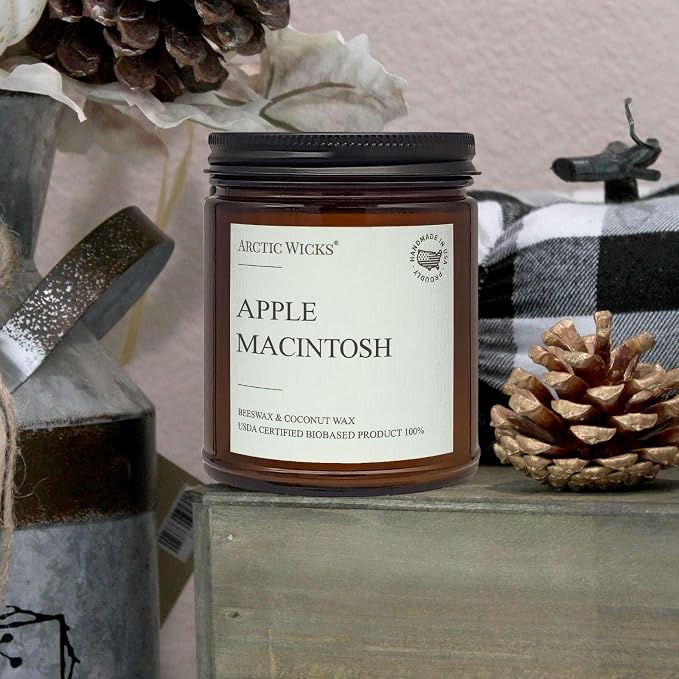 Apple Macintosh Scented Candle | 9oz Amber Jar | made from natural materials Coconut & Beeswax Candles |, alternate product