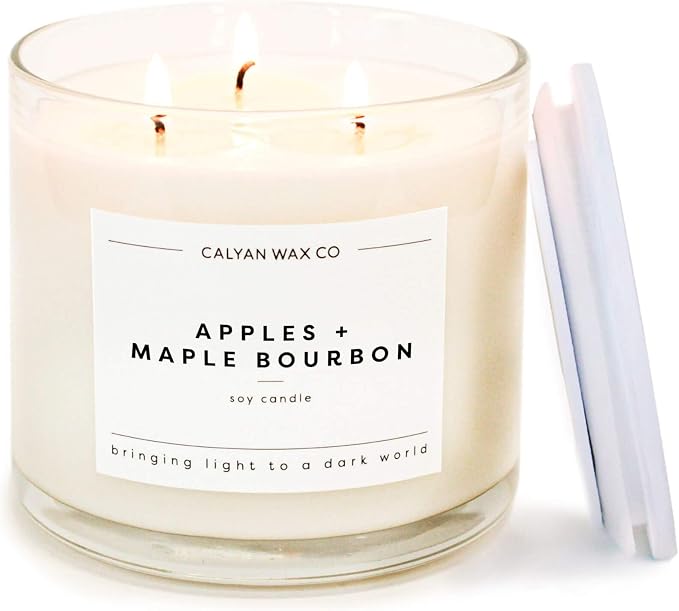 . Apples & Maple Bourbon 3 Wick Scented Candle - 43 Hour Burn - Luxury 3 Wick Soy Candles, product image